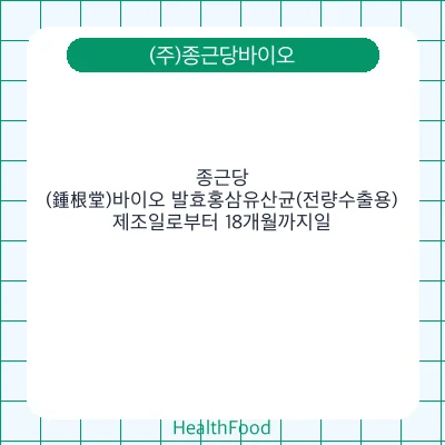 종근당(鍾根堂)바이오 발효홍삼유산균(전량수출용)